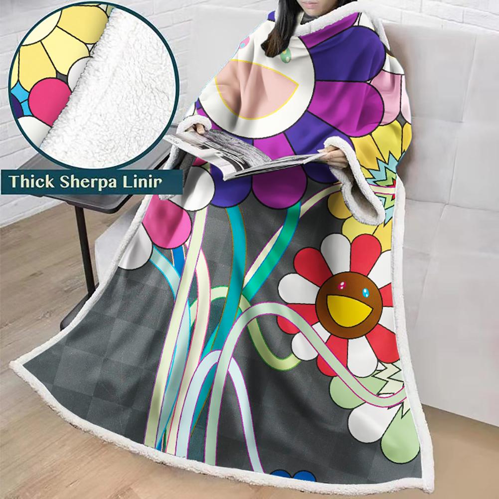 3D Digital Flower Printed Blanket With Sleeves-Cute Cartoon Blanket Robe - Image 8