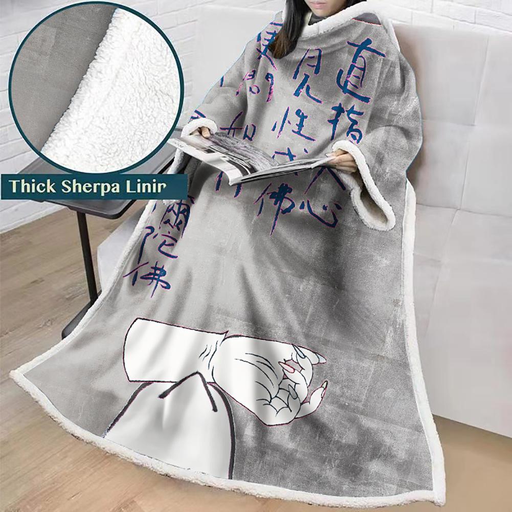 3D Digital Flower Printed Blanket With Sleeves-Cute Cartoon Blanket Robe - Image 10