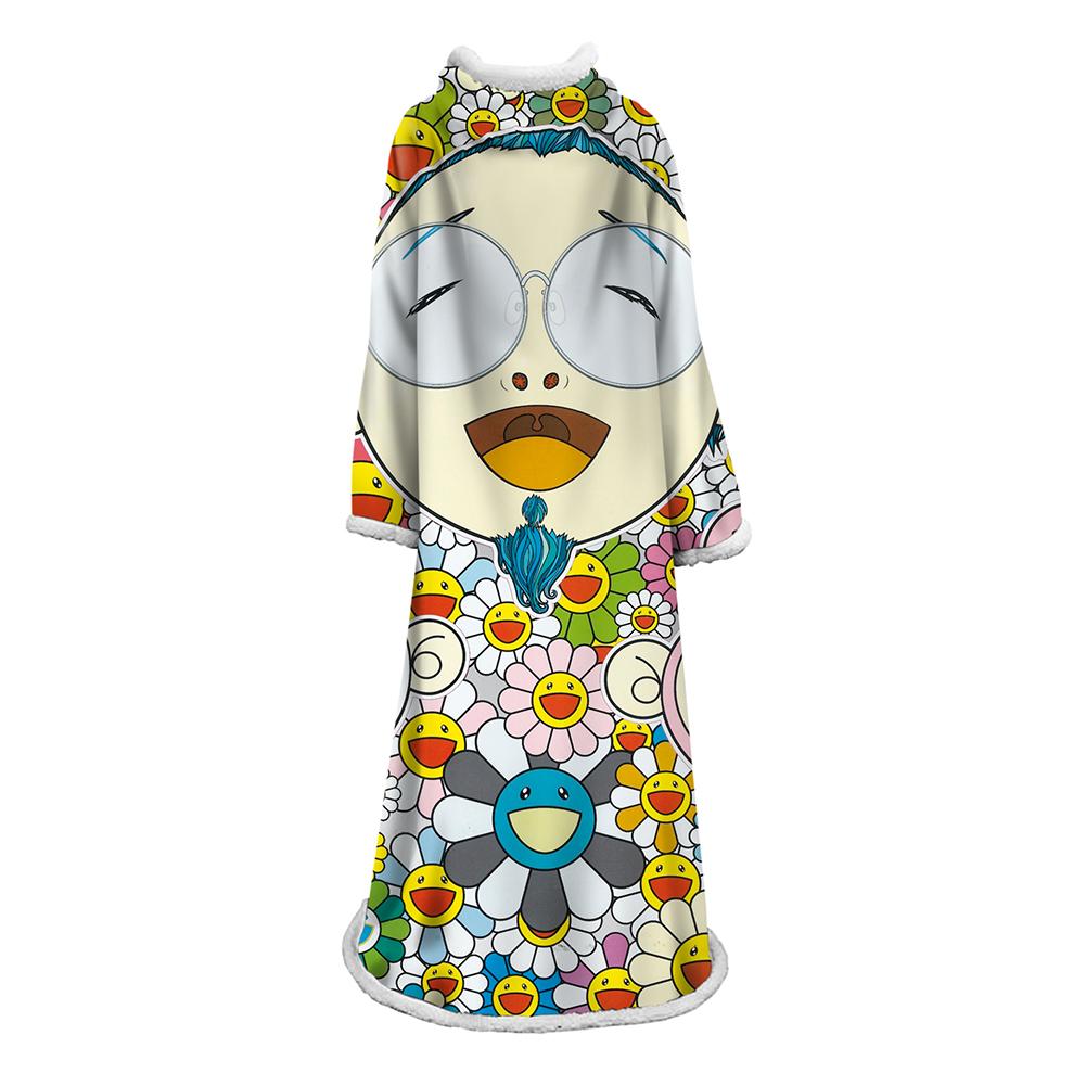 3D Digital Flower Printed Blanket With Sleeves-Cute Cartoon Blanket Robe - Image 13