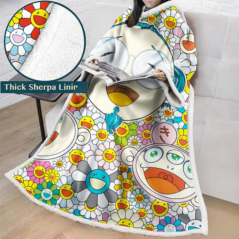 3D Digital Flower Printed Blanket With Sleeves-Cute Cartoon Blanket Robe - Image 14