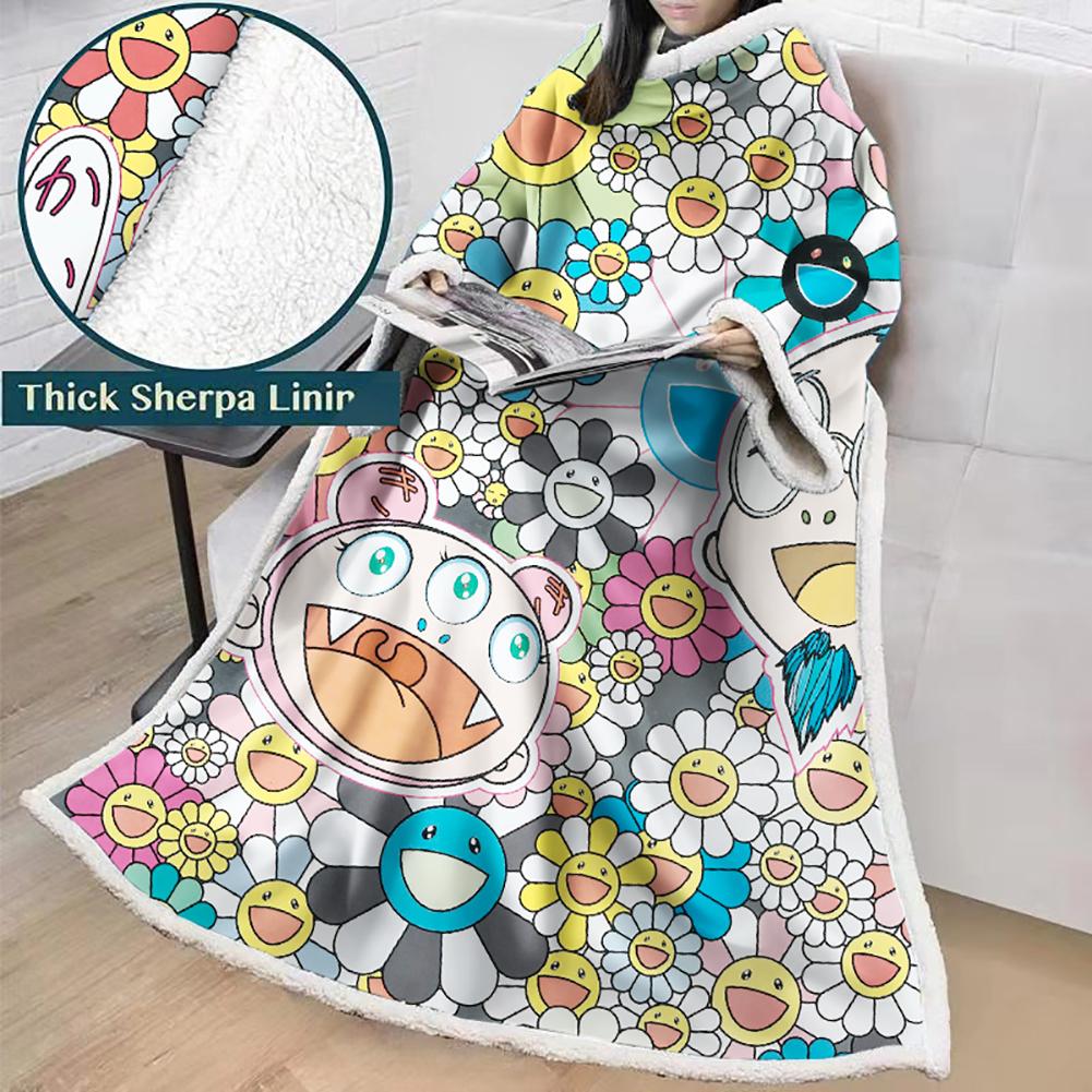 3D Digital Flower Printed Blanket With Sleeves-Cute Cartoon Blanket Robe - Image 16