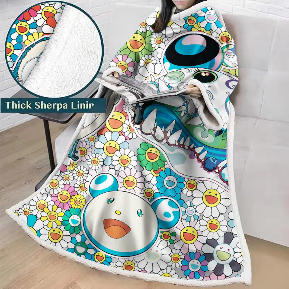 3D Digital Flower Printed Blanket With Sleeves-Cute Cartoon Blanket Robe - Image 18