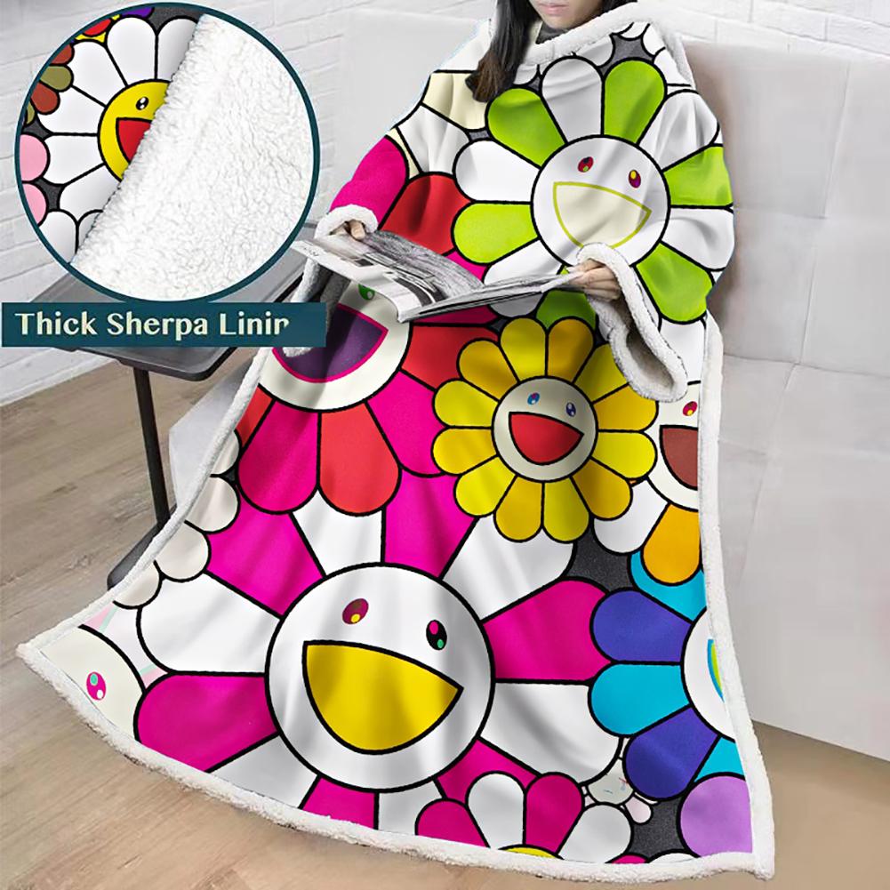 3D Digital Flower Printed Blanket With Sleeves-Cute Cartoon Blanket Robe - Image 34