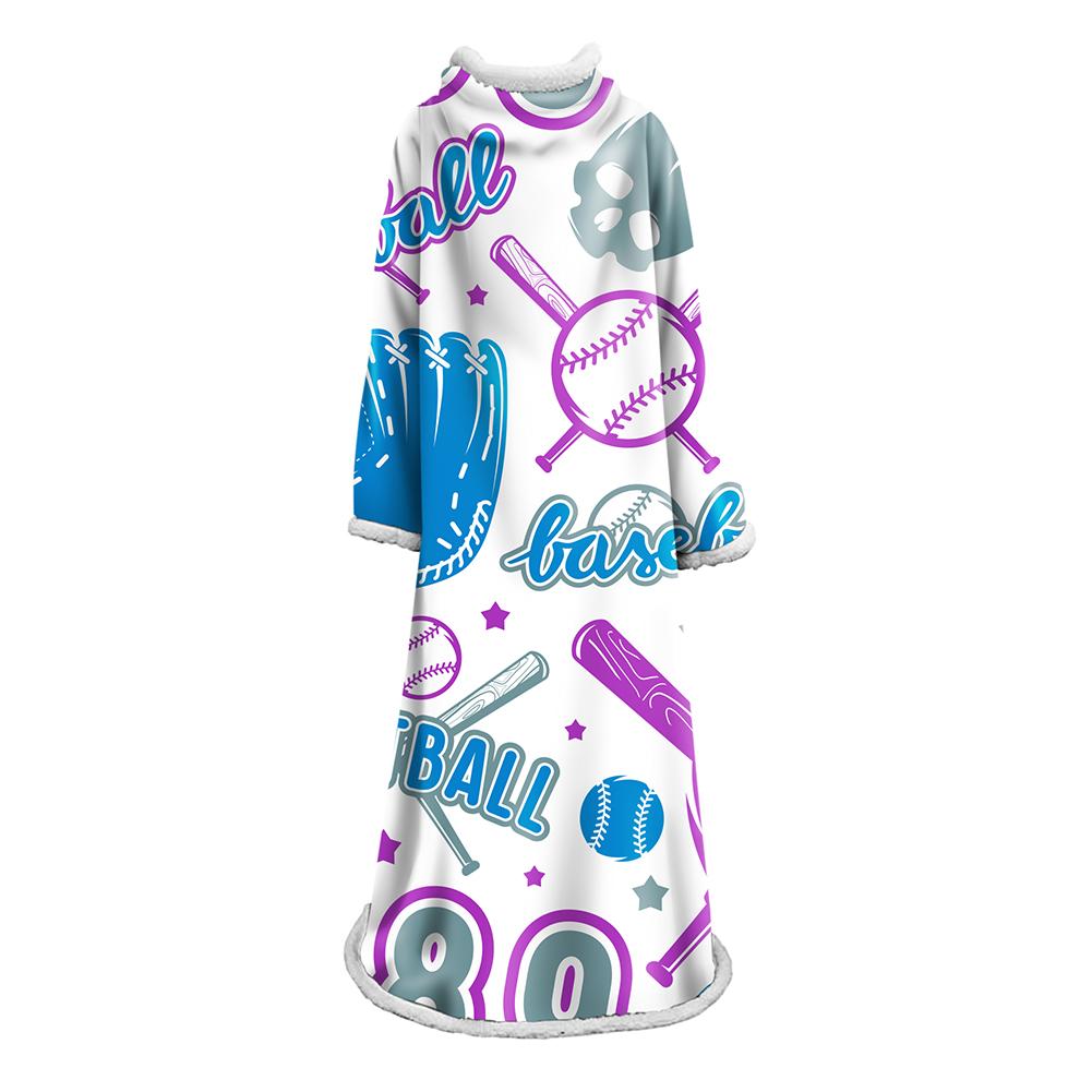 3D Digital Printed Blanket With Sleeves-Baseball Blanket Robe - Image 9
