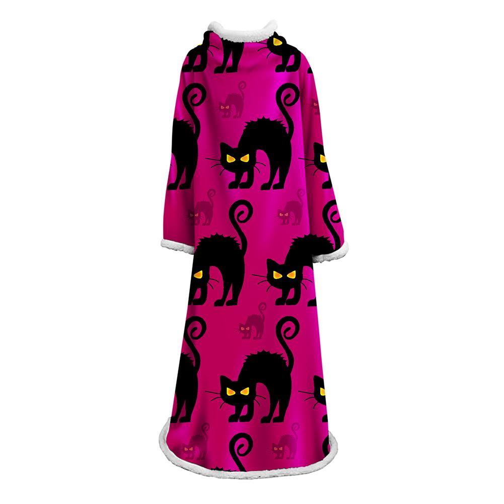 3D Digital Printed Blanket With Sleeves-Horror Cat Blanket Robe - Image 14