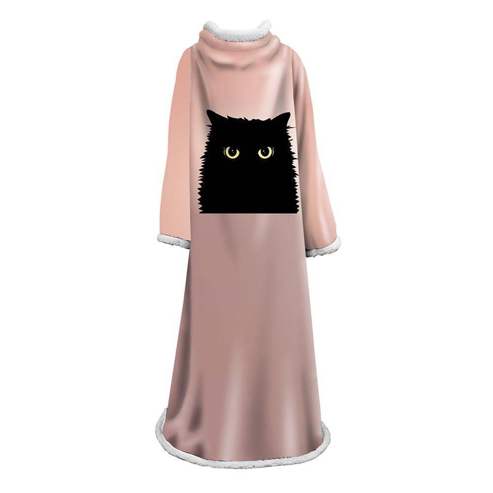 3D Digital Printed Blanket With Sleeves-Horror Cat Blanket Robe - Image 17