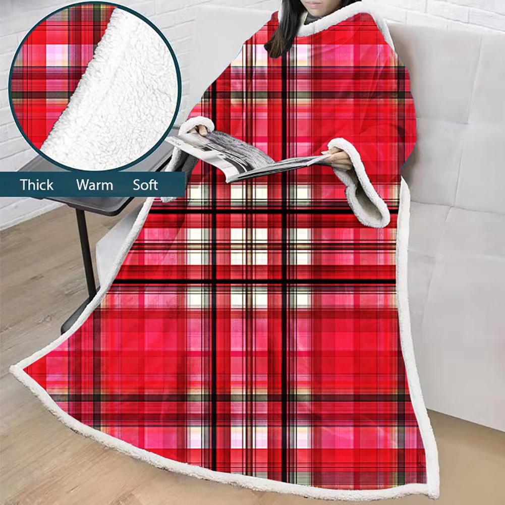 3D Digital Printed Blanket With Sleeves-Plaid Thickened Blanket Robe - Image 6
