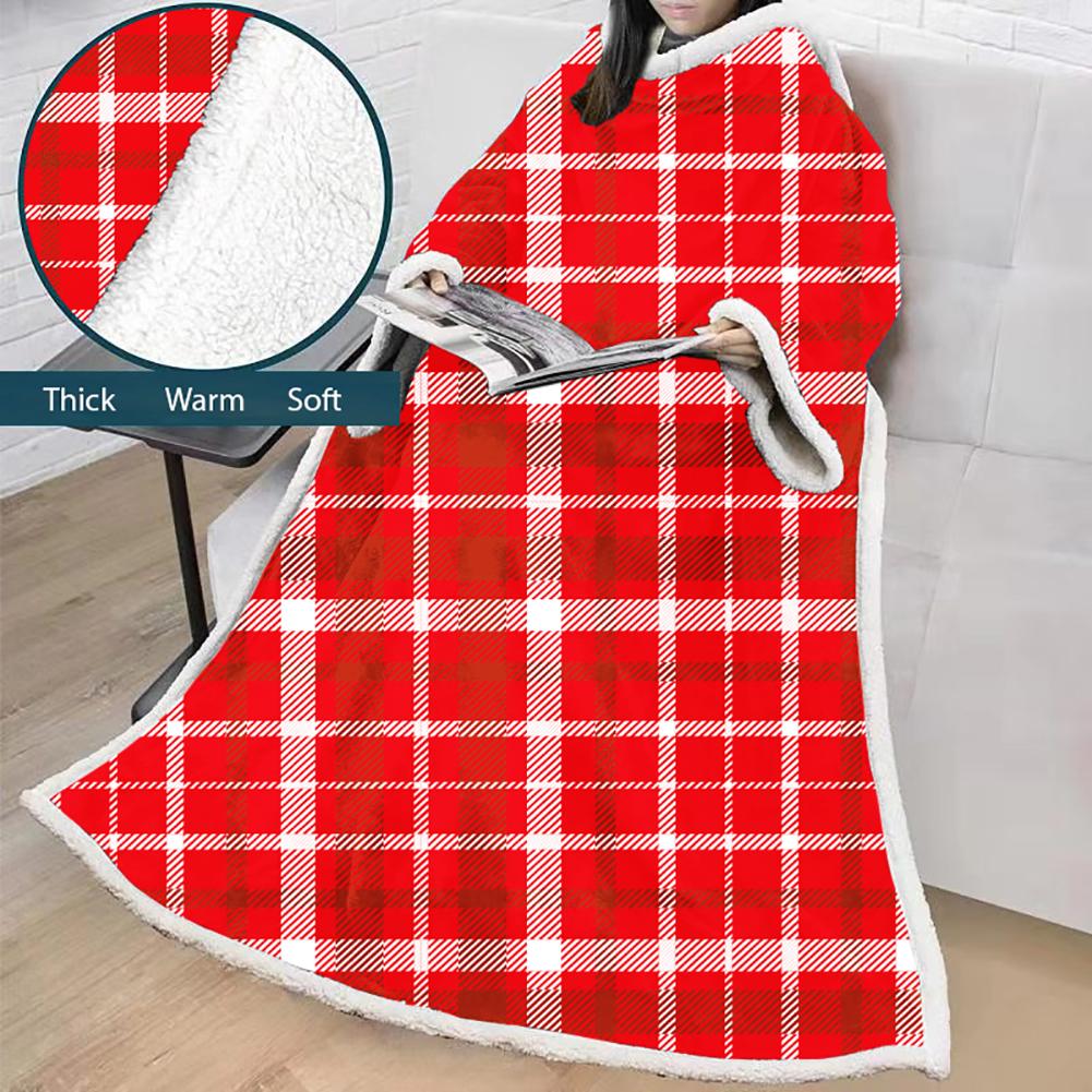 3D Digital Printed Blanket With Sleeves-Plaid Thickened Blanket Robe - Image 7