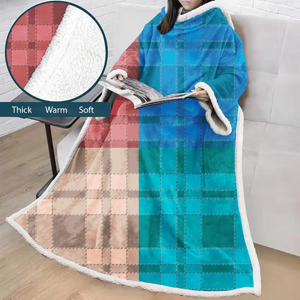 3D Digital Printed Blanket With Sleeves-Plaid Thickened Blanket Robe - Image 11