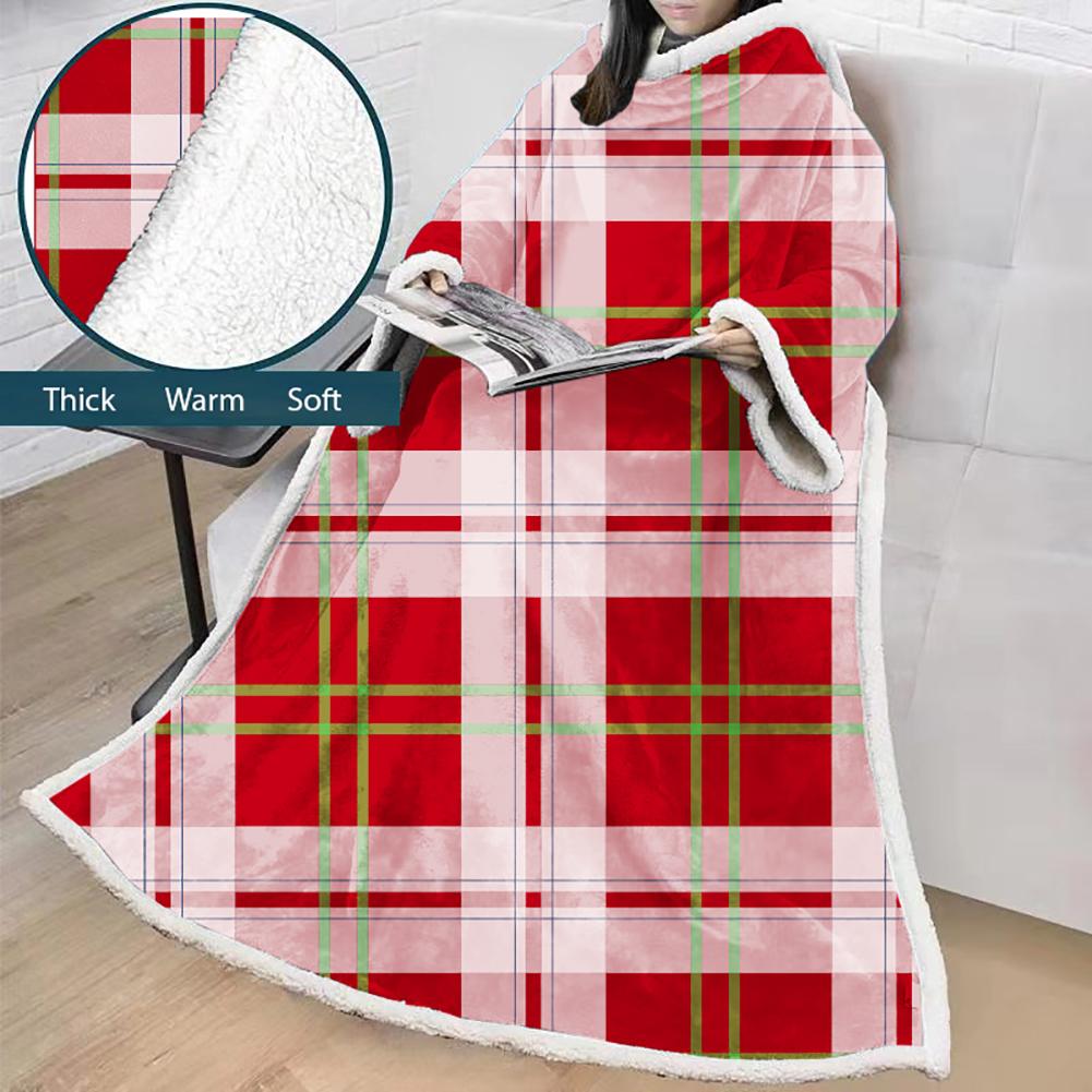 3D Digital Printed Blanket With Sleeves-Plaid Thickened Blanket Robe - Image 18