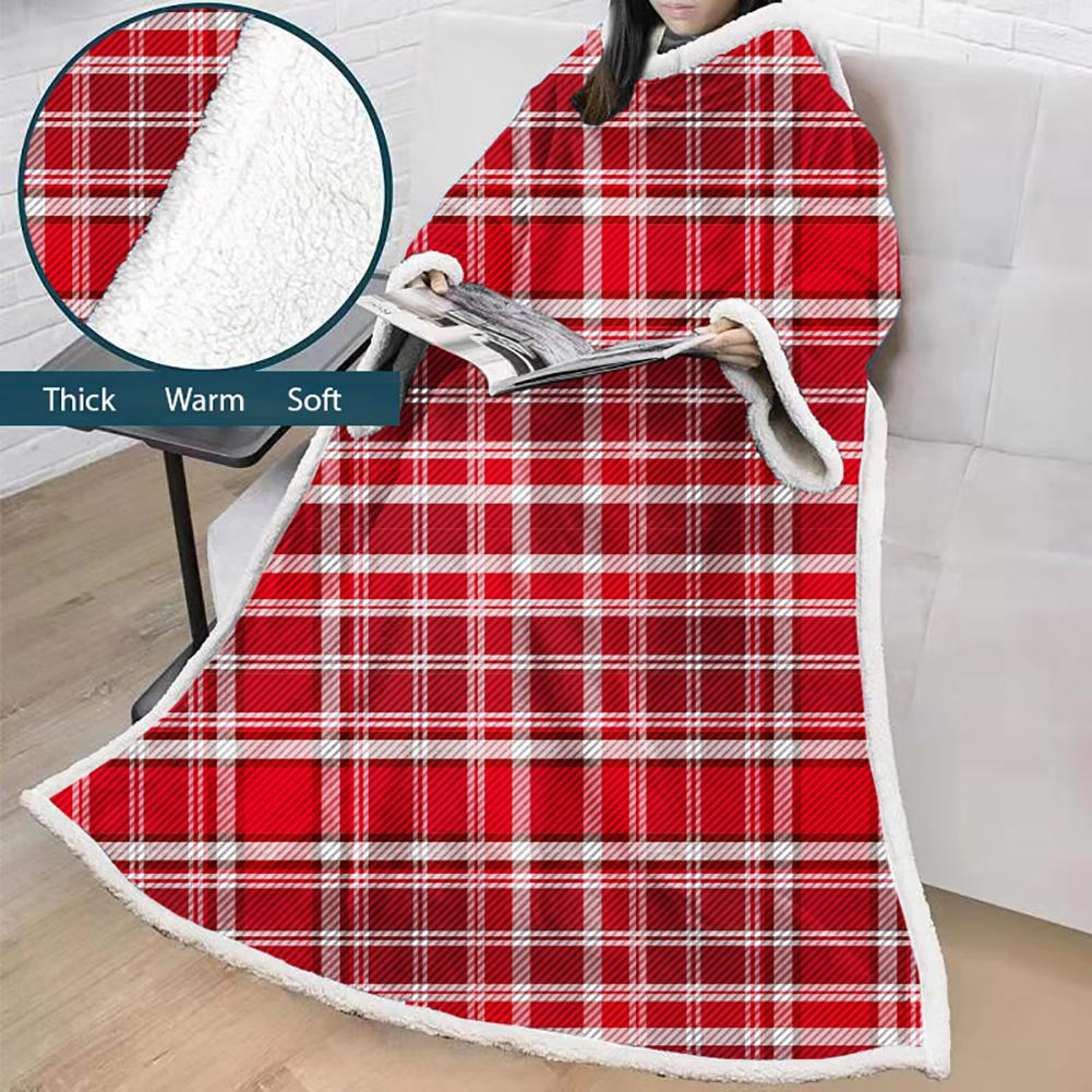 3D Digital Printed Blanket With Sleeves-Plaid Thickened Blanket Robe - Image 19