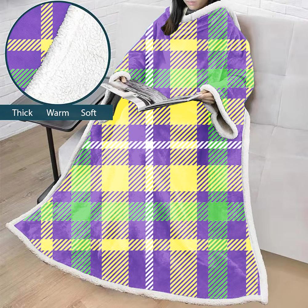 3D Digital Printed Blanket With Sleeves-Plaid Thickened Blanket Robe - Image 22