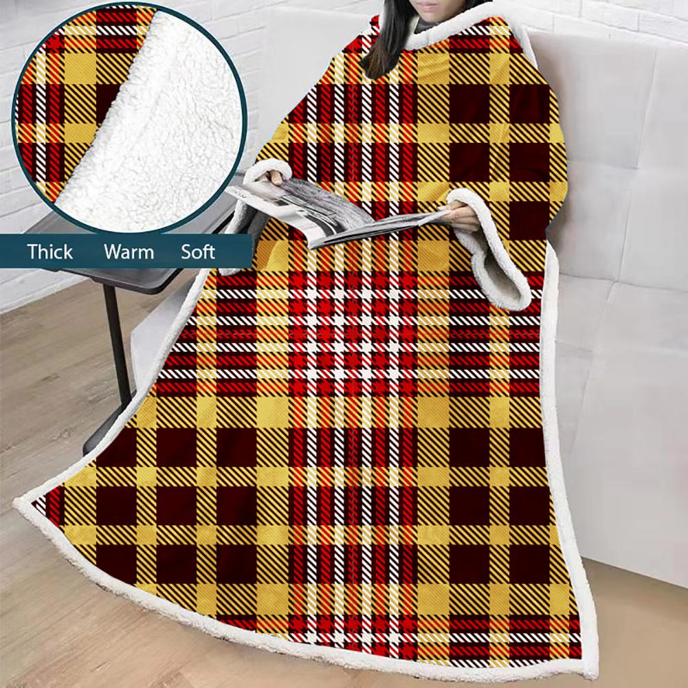 3D Digital Printed Blanket With Sleeves-Plaid Thickened Blanket Robe - Image 24