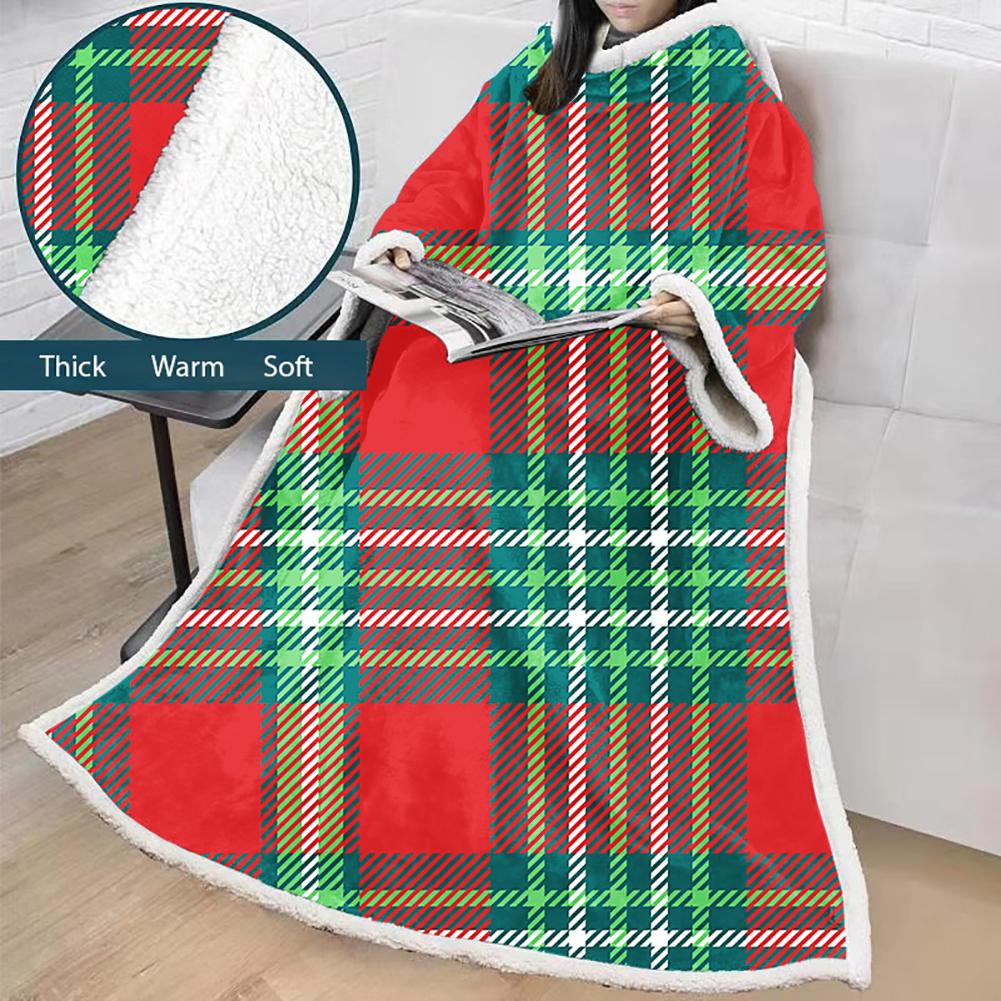 3D Digital Printed Blanket With Sleeves-Plaid Thickened Blanket Robe - Image 25