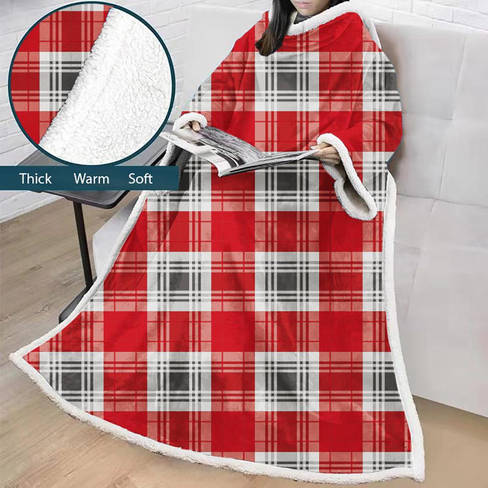 3D Digital Printed Blanket With Sleeves-Plaid Thickened Blanket Robe - Image 27