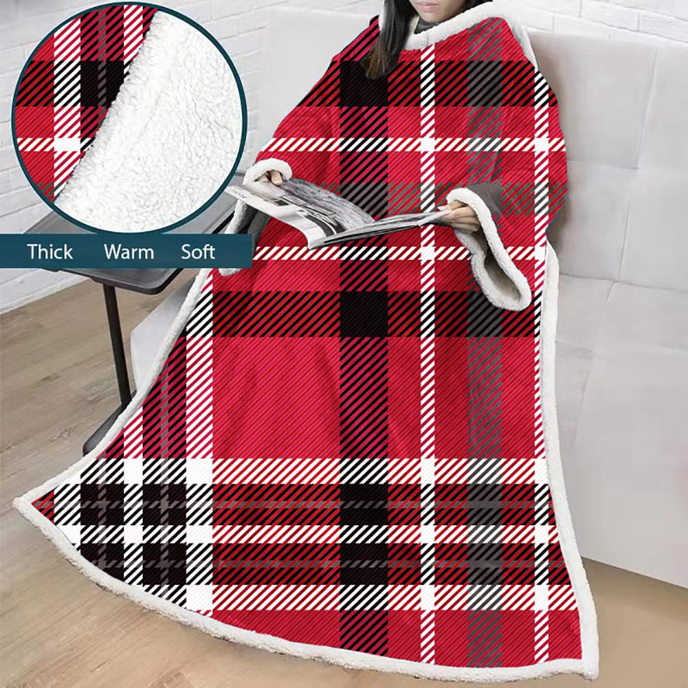 3D Digital Printed Blanket With Sleeves-Plaid Thickened Blanket Robe - Image 29