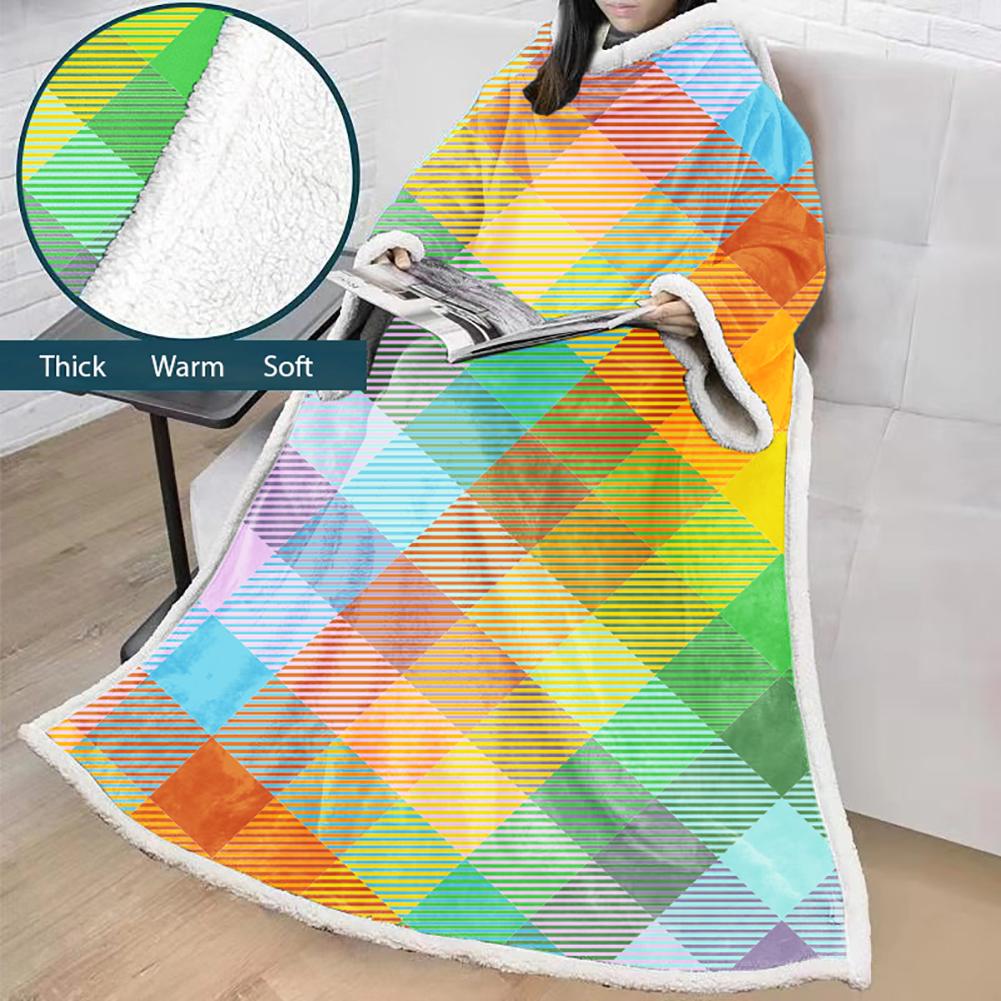 3D Digital Printed Blanket With Sleeves-Plaid Thickened Blanket Robe - Image 31