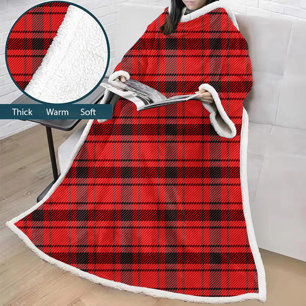 3D Digital Printed Blanket With Sleeves-Plaid Thickened Blanket Robe - Image 32