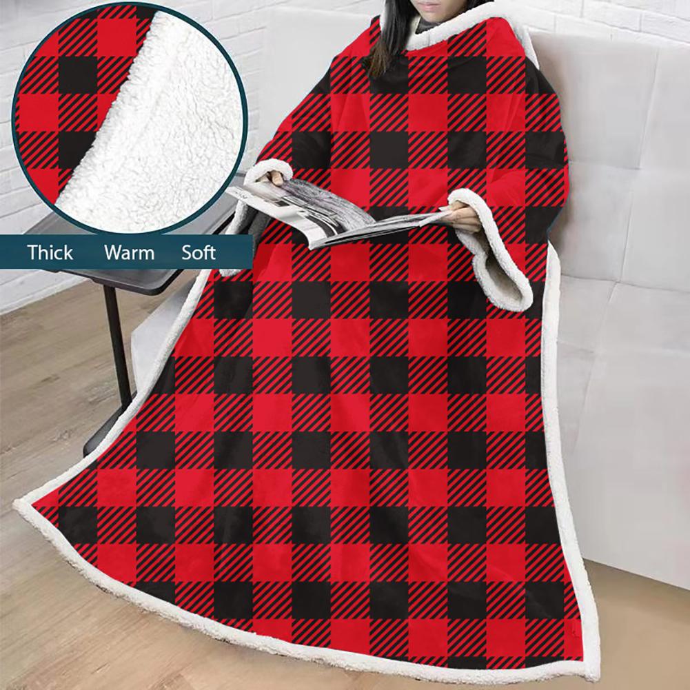 3D Digital Printed Blanket With Sleeves-Plaid Thickened Blanket Robe - Image 33