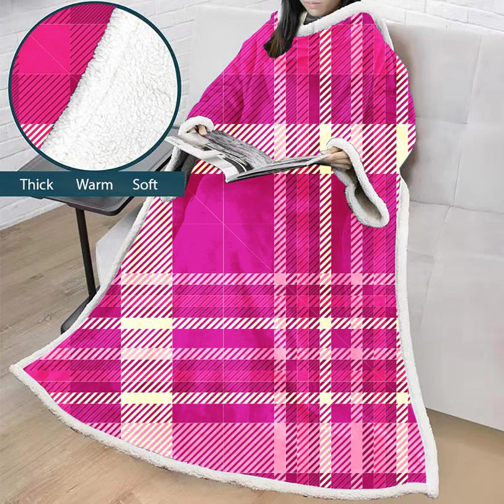 3D Digital Printed Blanket With Sleeves-Plaid Thickened Blanket Robe - Image 34
