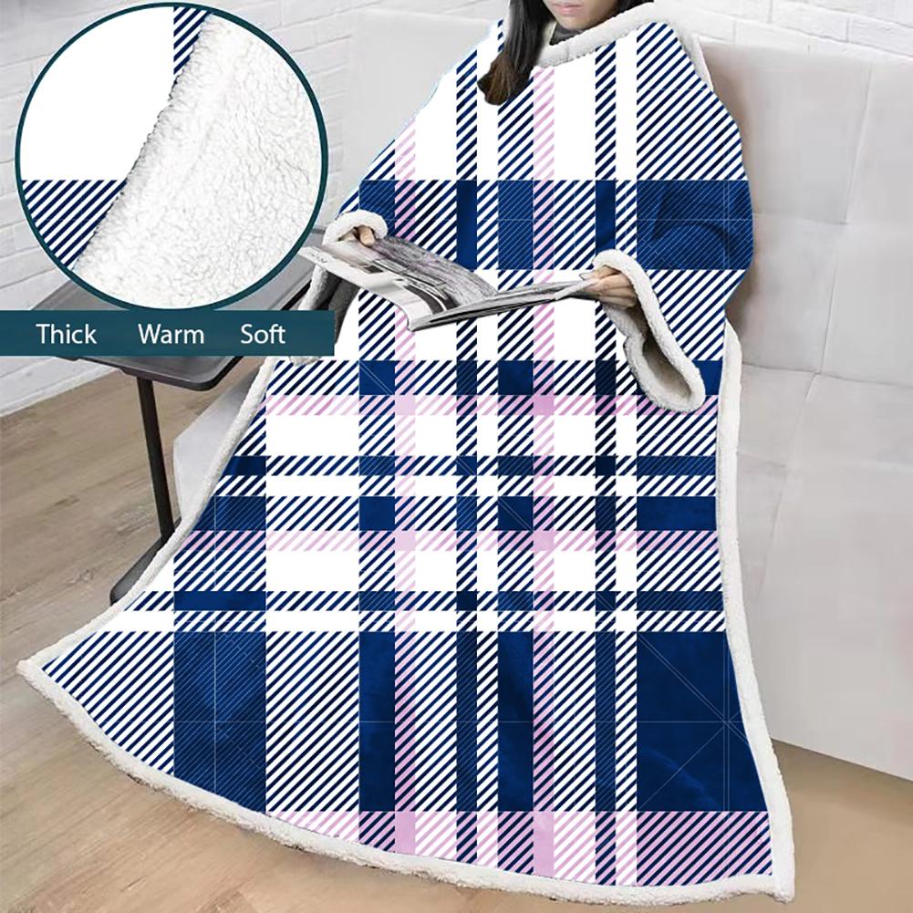 3D Digital Printed Blanket With Sleeves-Plaid Thickened Blanket Robe - Image 36