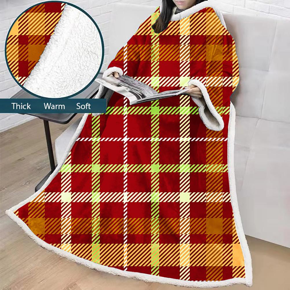 3D Digital Printed Blanket With Sleeves-Plaid Thickened Blanket Robe - Image 37