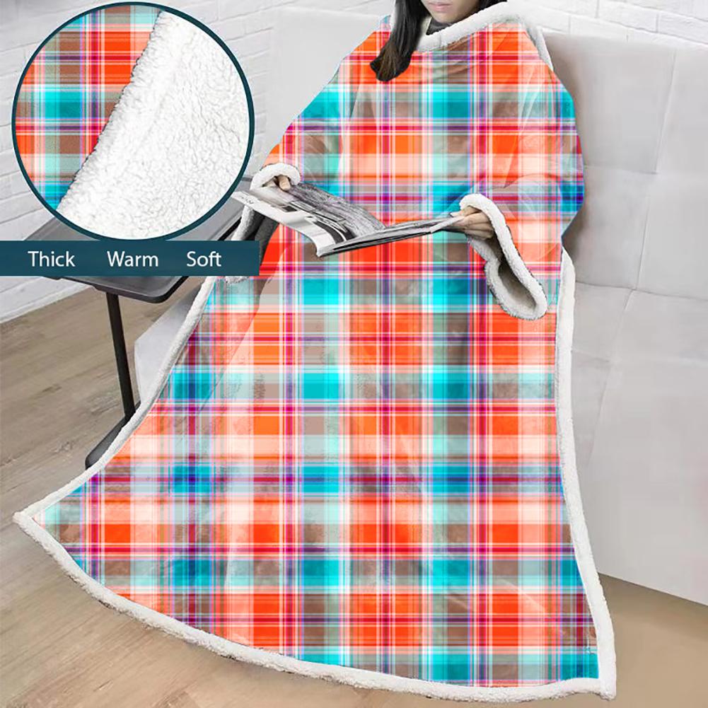 3D Digital Printed Blanket With Sleeves-Plaid Thickened Blanket Robe - Image 40