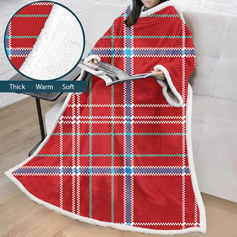 3D Digital Printed Blanket With Sleeves-Plaid Thickened Blanket Robe - Image 41