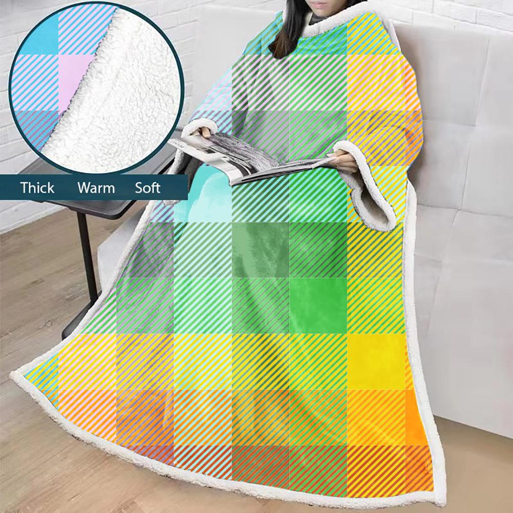 3D Digital Printed Blanket With Sleeves-Plaid Thickened Blanket Robe - Image 42