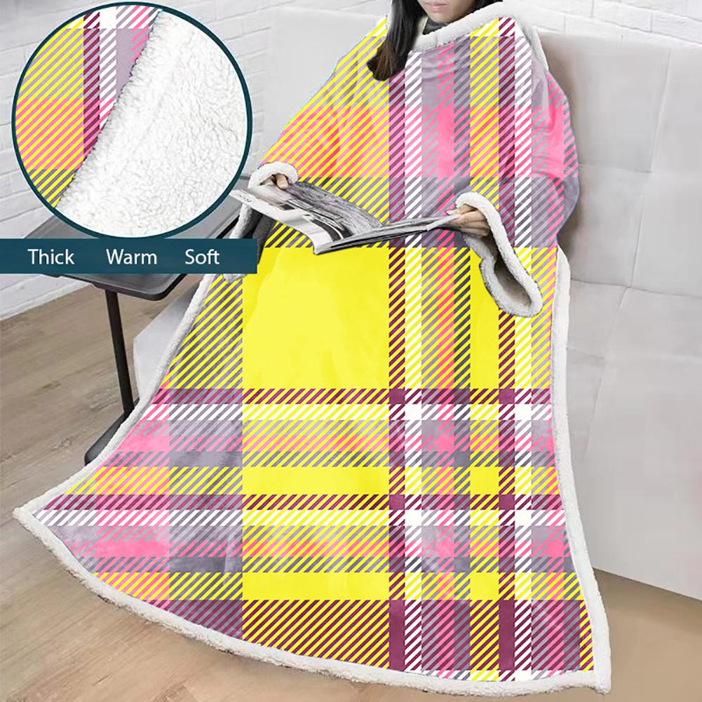 3D Digital Printed Blanket With Sleeves-Plaid Thickened Blanket Robe - Image 44