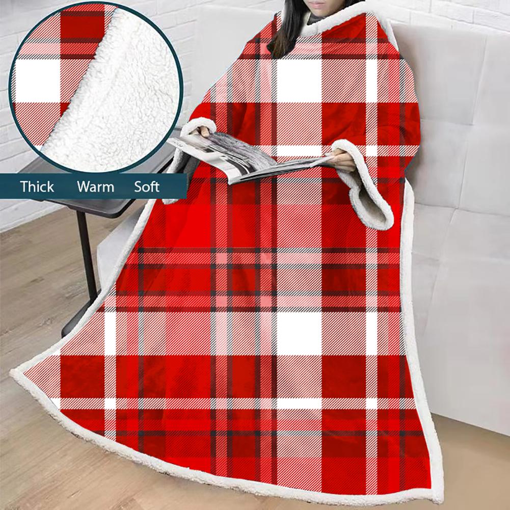 3D Digital Printed Blanket With Sleeves-Plaid Thickened Blanket Robe - Image 47