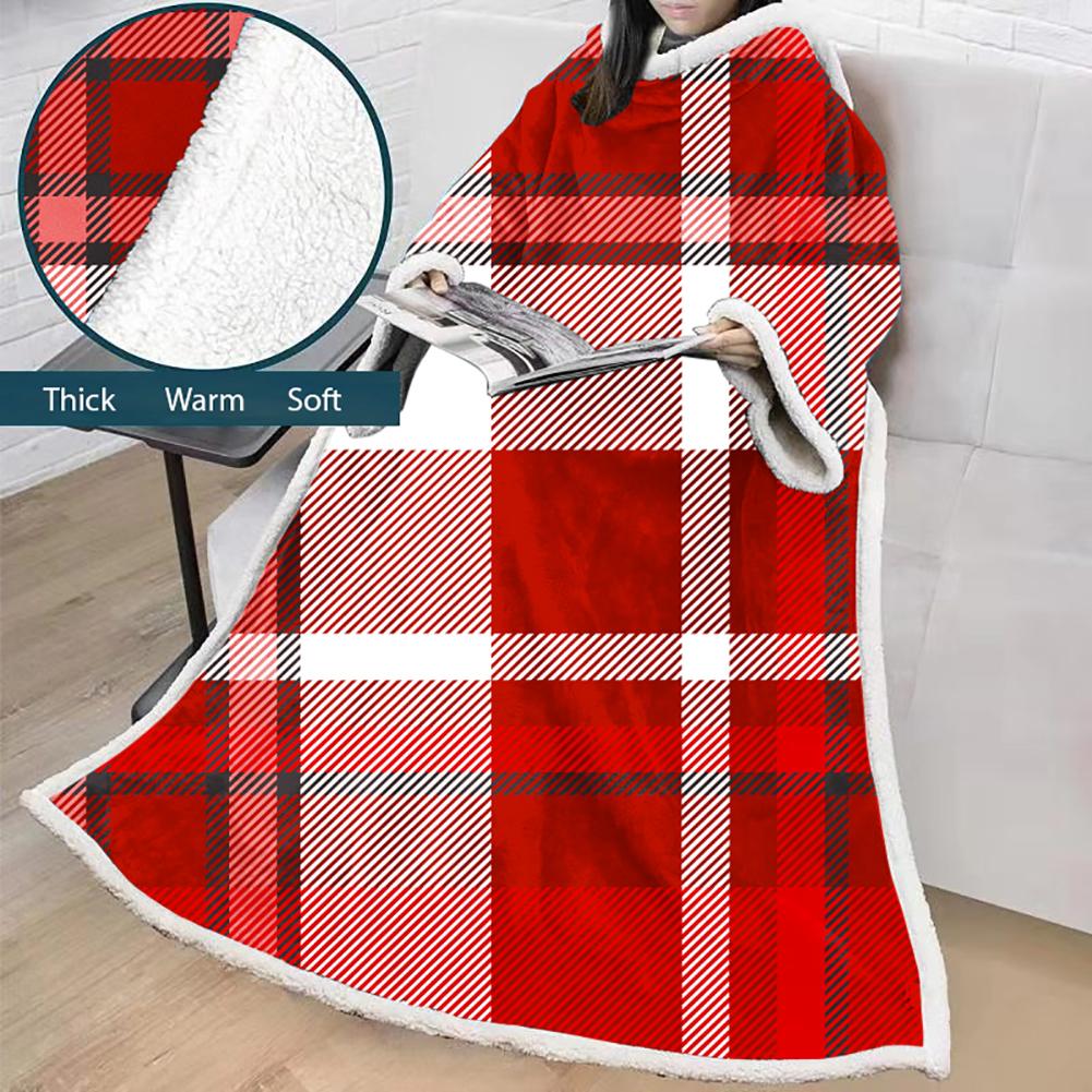 3D Digital Printed Blanket With Sleeves-Plaid Thickened Blanket Robe - Image 49