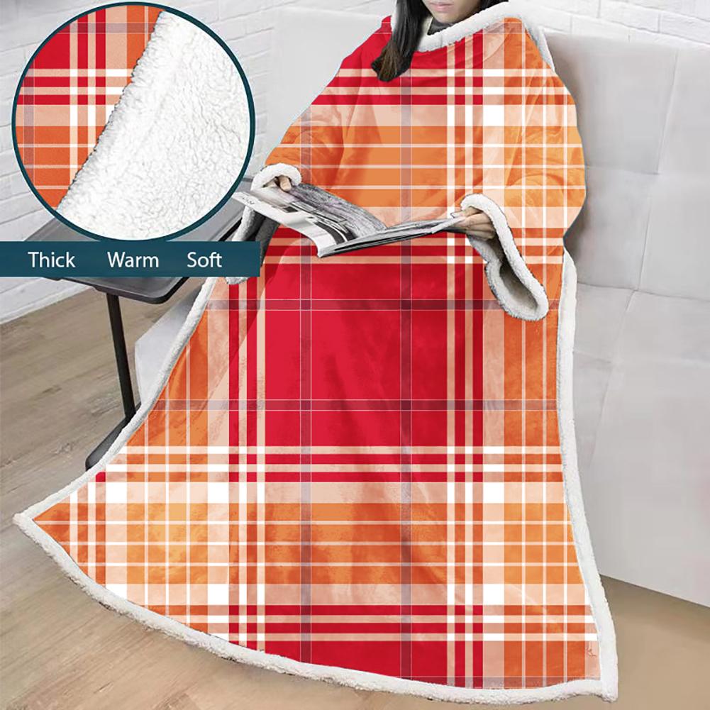 3D Digital Printed Blanket With Sleeves-Plaid Thickened Blanket Robe - Image 3