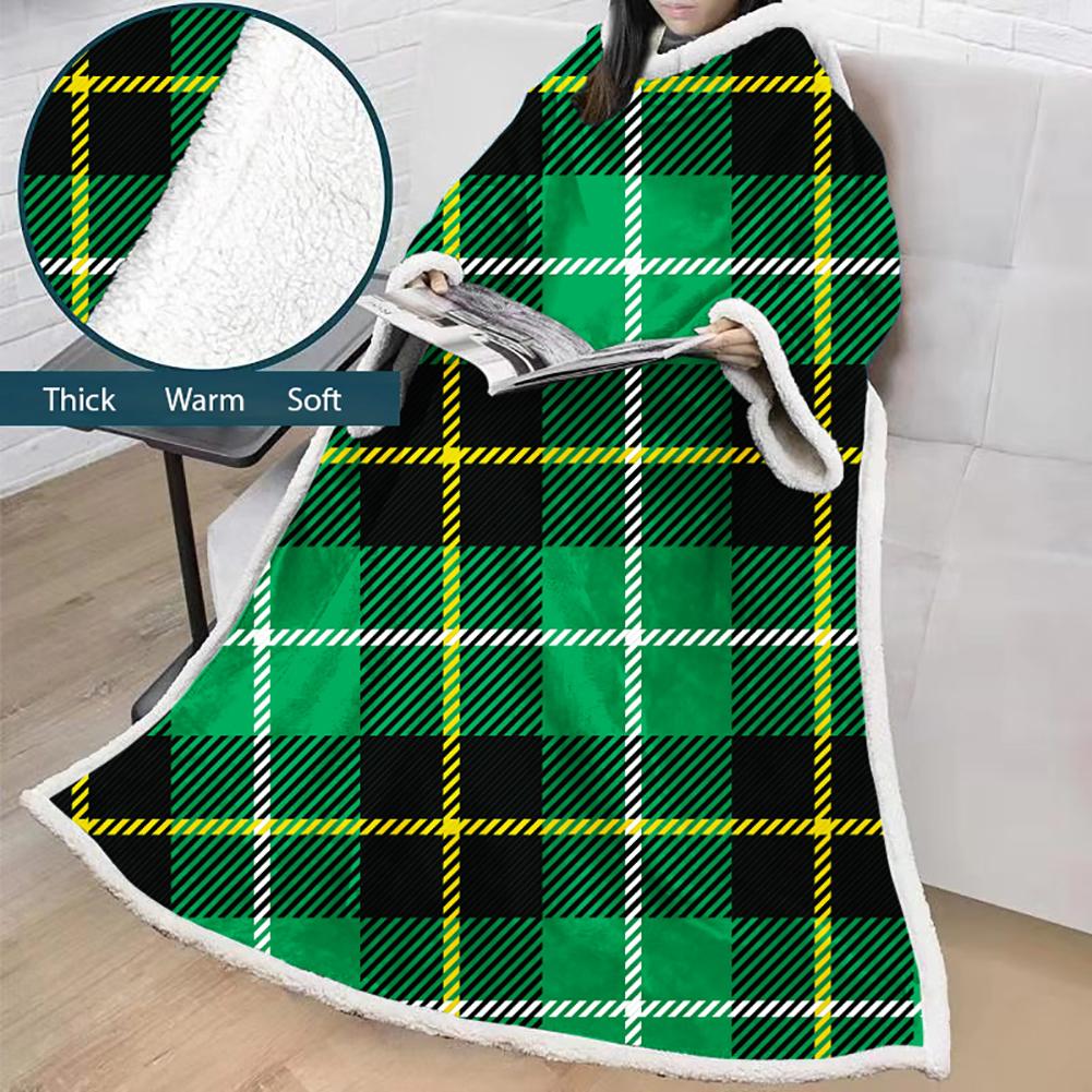 3D Digital Printed Blanket With Sleeves-Plaid Thickened Blanket Robe - Image 4