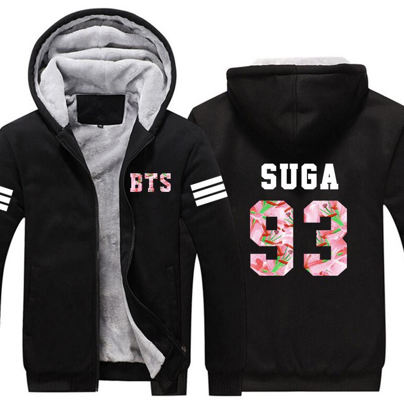BTS Jackets - Solid Color BTS SUGA Super Cool Red 93 Fleece Jacket - Image 3