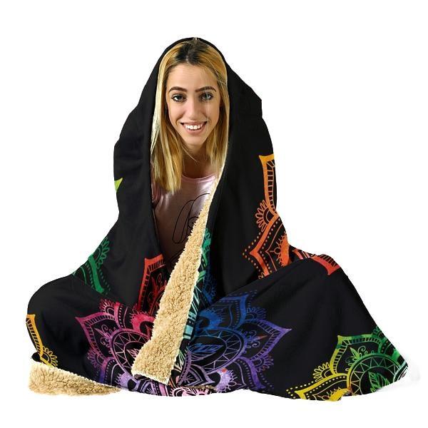 Chakra Mandala Hooded Blanket - Sign Black Blanket - Image 3