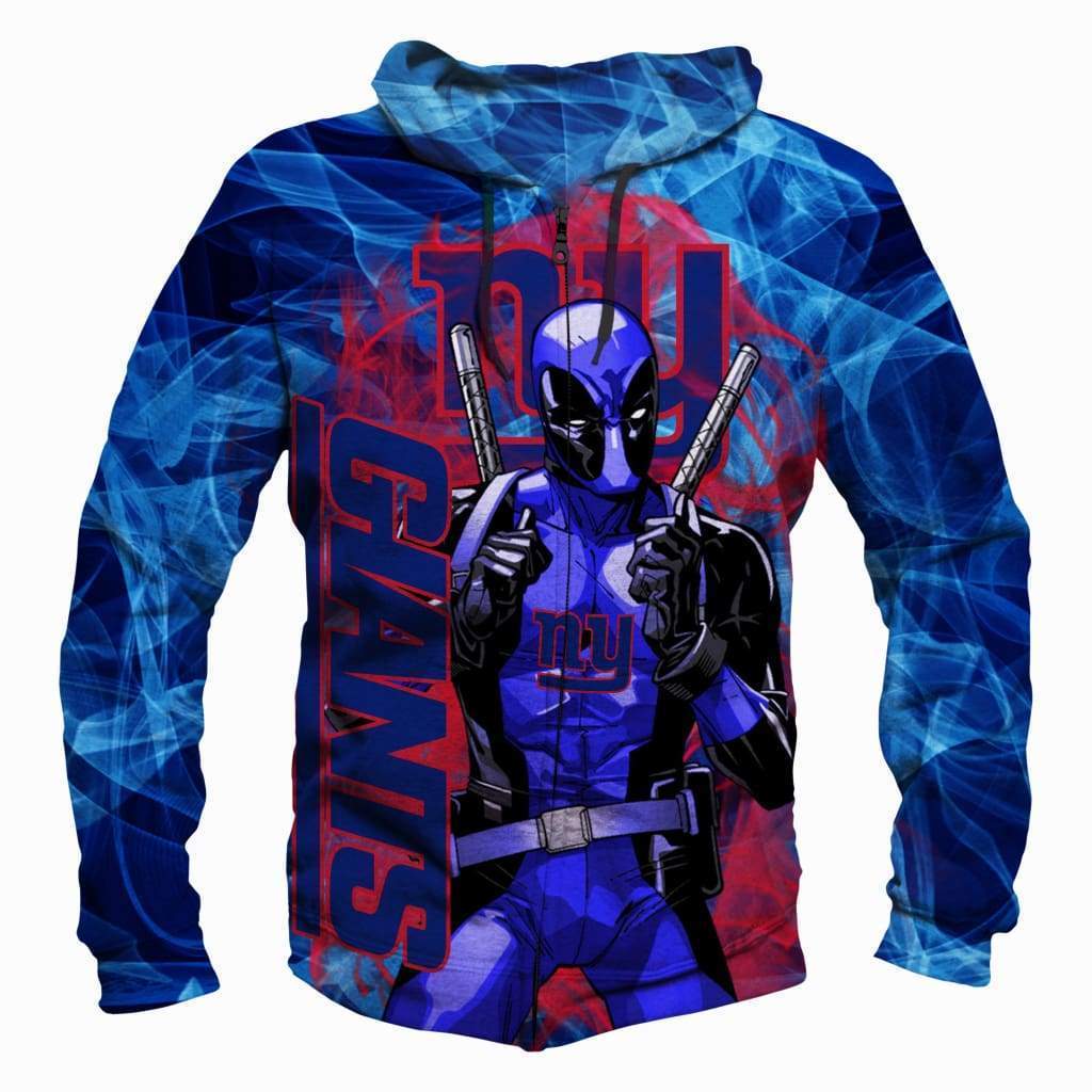Deadpool New York Giants Hoodies - Pullover Blue Hoodie - Image 3