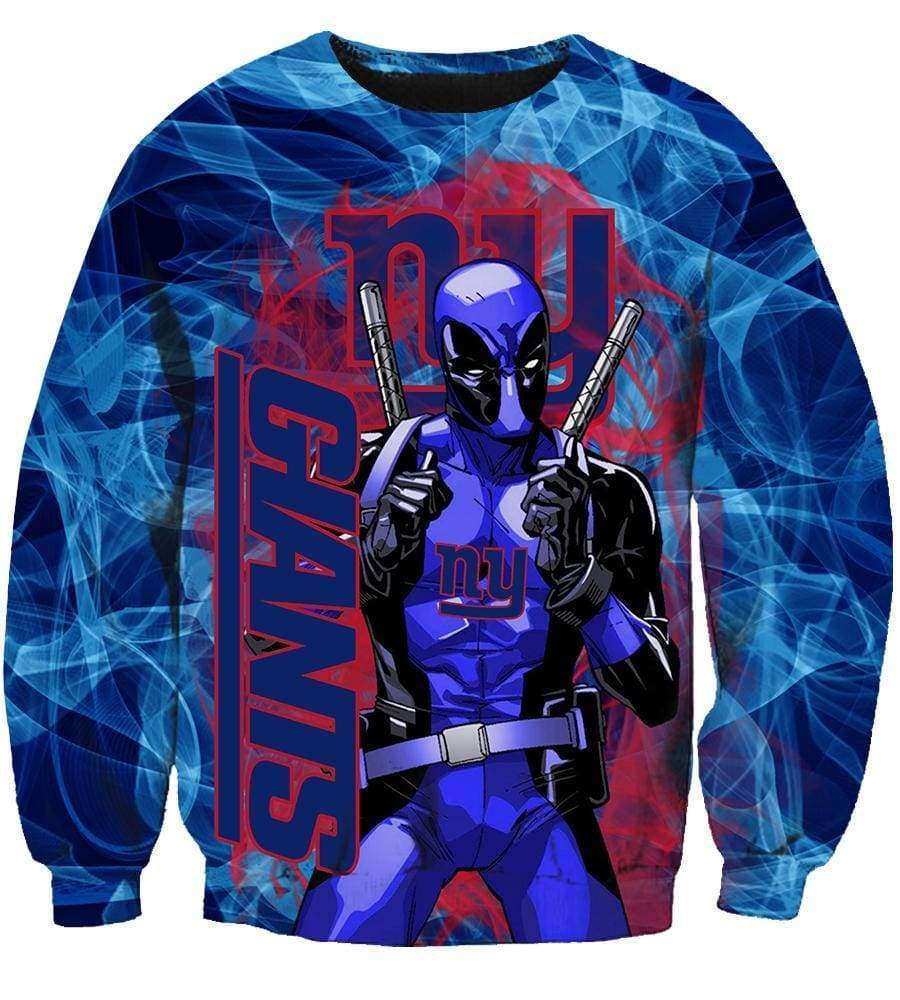 Deadpool New York Giants Hoodies - Pullover Blue Hoodie - Image 5
