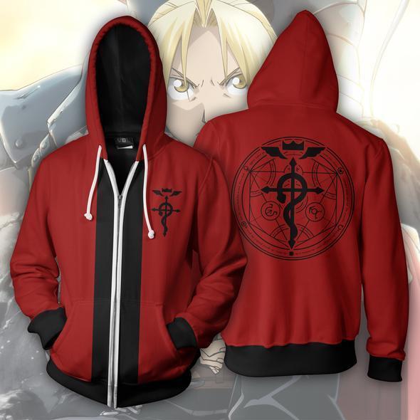Fullmetal Alchemist Edward Elric Hoodies - Zip Up Red Hoodie Jacket - Image 3