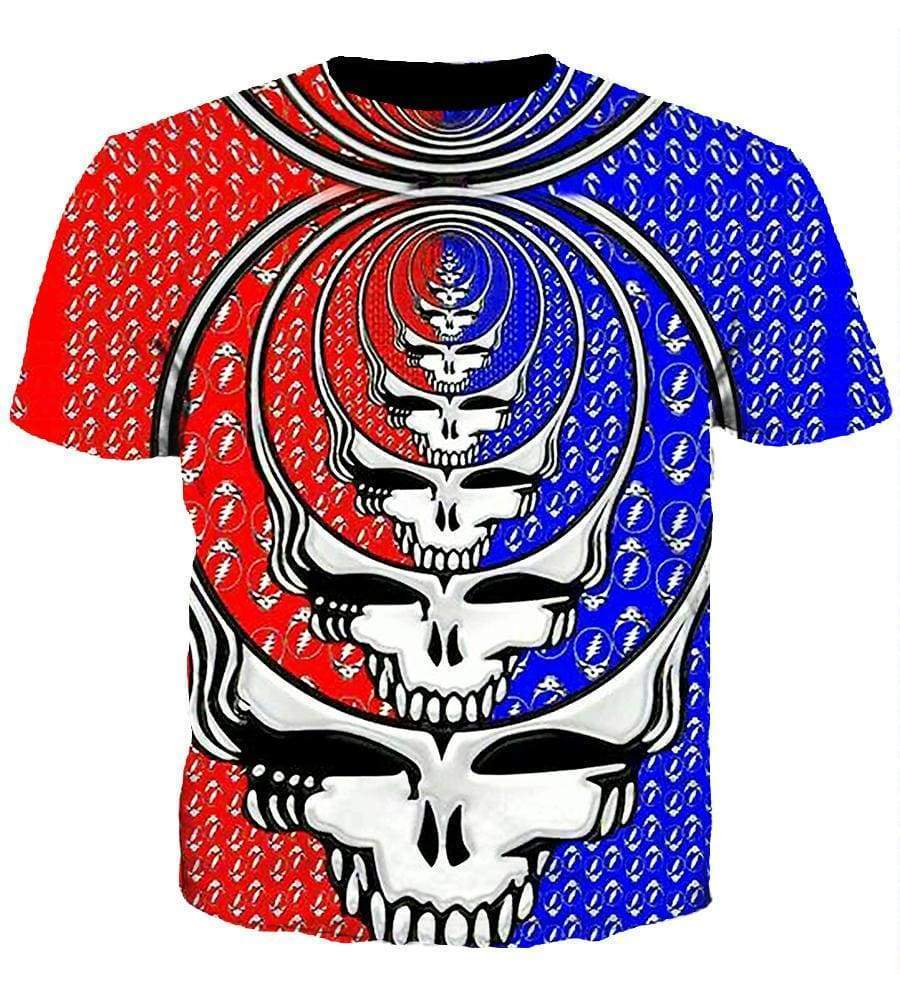 Funny Grateful Dead Hoodies - Zip Up Red - Blue Skull 3D Hoodie - Image 4