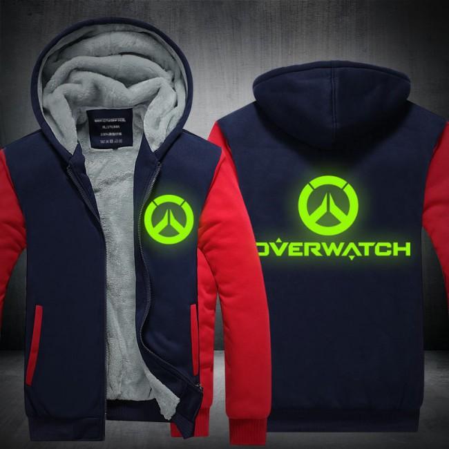 Overwatch Logo Thicken Luminous Jackets - Zip Up Black Jacket - Image 3