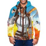 PUBG Hoodies - 3D Print Game Playerunknown's Battlegrounds Female Character Pullover with Pockets Bright Blue and Yellow