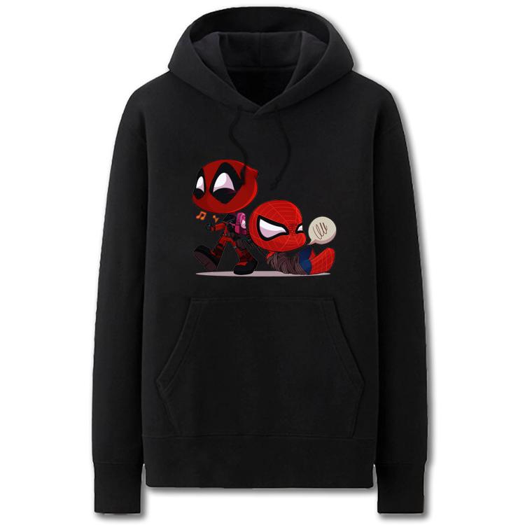 Spiderman and Deadpool Hoodies - Cute Solid Color Spiderman and Deadpool Cartoon Style Funny Fleece Hoodie - Image 3
