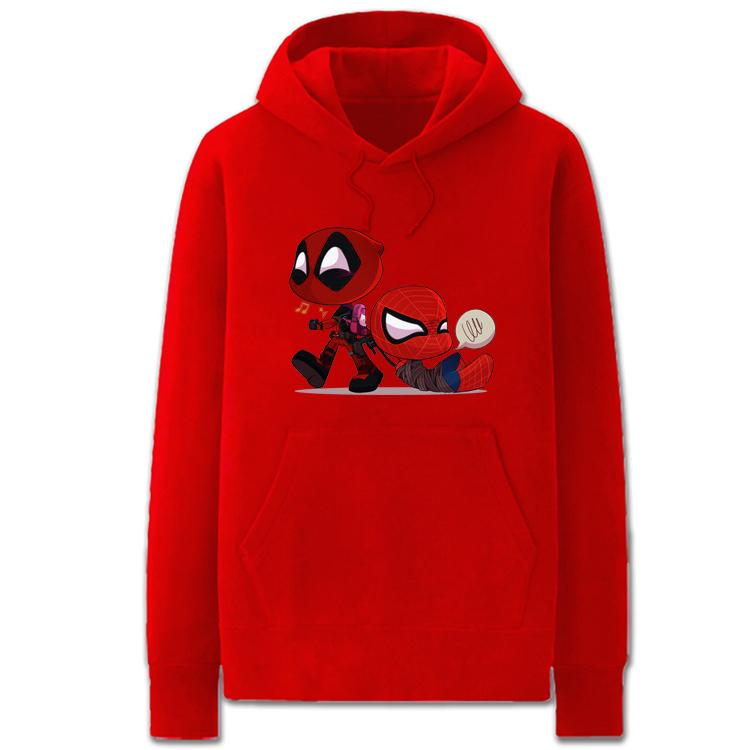 Spiderman and Deadpool Hoodies - Cute Solid Color Spiderman and Deadpool Cartoon Style Funny Fleece Hoodie - Image 4