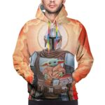 Star Wars Hoodies - Star Wars The Mandalorian and Baby Yoda Orange 3D Print Hooded Jumper with Pocket