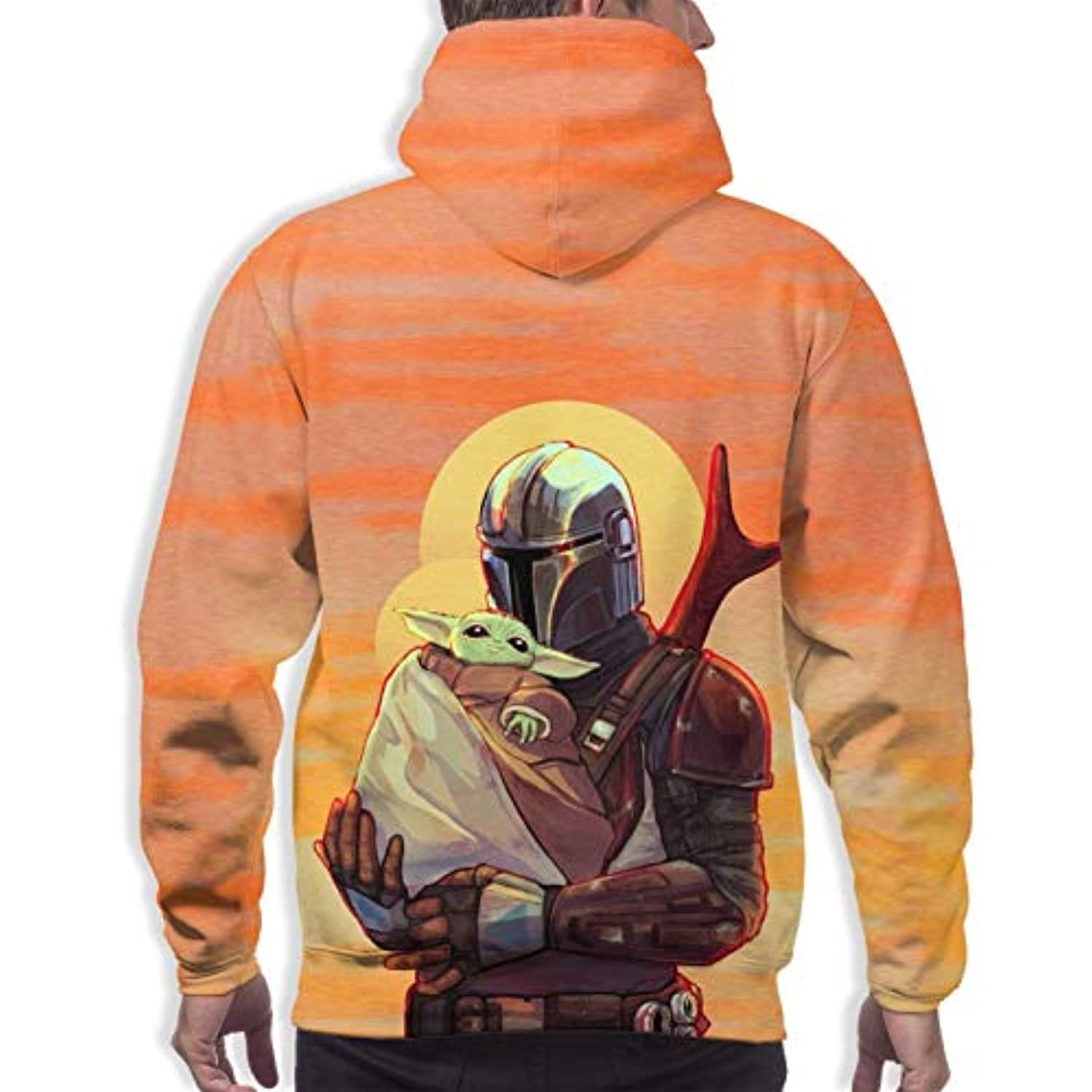 Star Wars Hoodies - Star Wars the Mandalorian Baby Yoda Orange 3D Print Hooded Jumper with Pocket - Image 3
