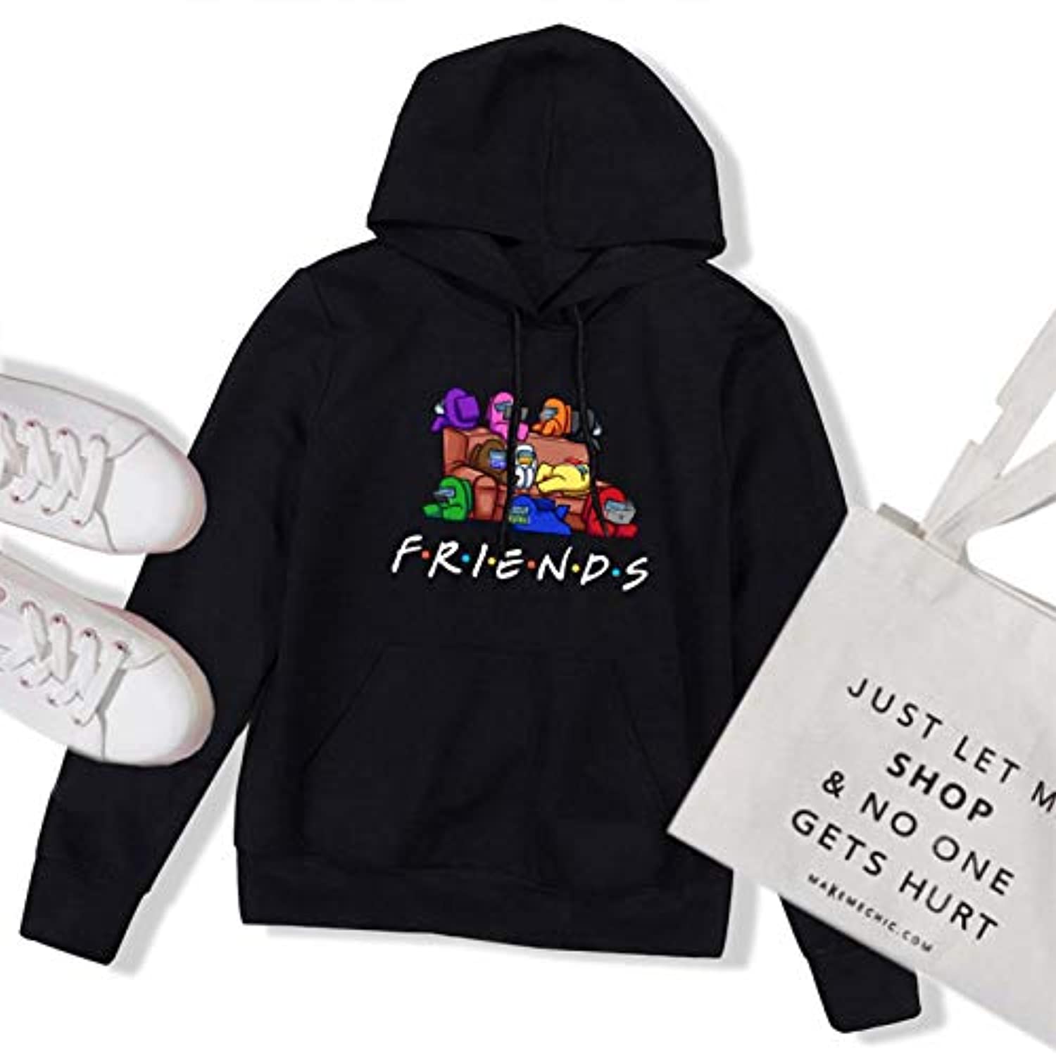 Video Game Among Us Hoodie - 3D Print Black F.R.I.E.N.D.S Drawstring Pullover Hoodie - Image 3